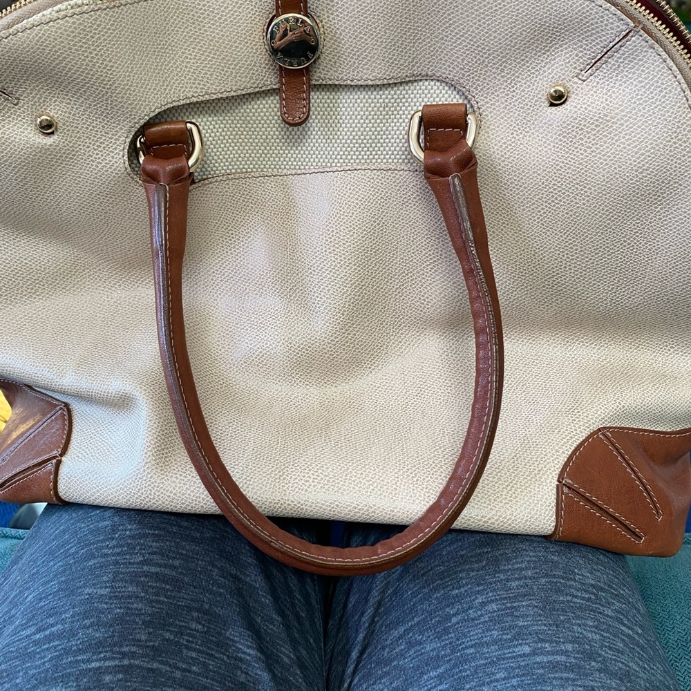 FURLA Leather Tote Cream/Luggage Brown Leather